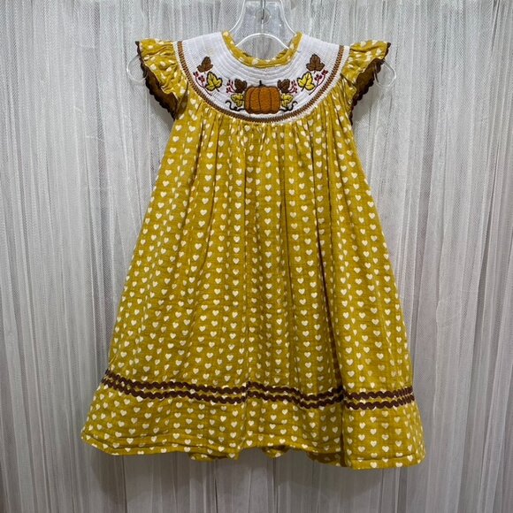 Lil Cactus Baby Girl Smocked Dress Fall Colors Size 12-24 Months - Picture 1 of 12